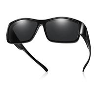 TINHAO Polarised Sunglasses Fit Over Glasses Wrap Around Over Sunglasses for Prescription Glasses Wearers UV Protection(Glossy black frame/black lens)