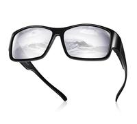 TINHAO Polarised Sunglasses Fit Over Glasses Wrap Around Over Sunglasses for Prescription Glasses Wearers UV Protection(Glossy black frame/mirror silver lens)