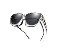 TINHAO Polarized Fit Over Glasses Sunglasses for Women UV Protection, Trendy Oversized Square Wrap Around Shades for Driving(Grey leopard,Black)