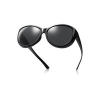 TINHAO Polarized Fit Over Sunglasses - Oversized Wrap Around for Prescription Glasses - UV400 Protection for Men Women Driving(Black, Black)