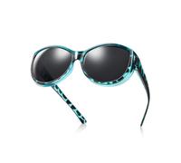 TINHAO Polarized Fit Over Sunglasses - Oversized Wrap Around for Prescription Glasses - UV400 Protection for Men Women Driving(Green lepard, Black)
