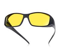 TINHAO Polarized Night Driving Over Glasses Anti Glare Night Vision Headlight Wrap Around Glasses UV Protection(14 Black, Yellow Lens)
