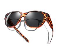 TINHAO Polarized Sunglasses Fits Over Glasses, Oversized Cat Eye Sunglasses Over Glasses Driving UV Protection Lightweight, Brown leopard black