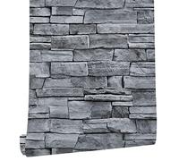 Tinicor Gray Brick Wallpaper Self Adhesive Wallpaper, Grey Stone Effect Peel and Stick Wallpaper, Vinyl Waterproof Vintage Wall Paper, Contact Paper for Christmas House Wall Decor, 44 x 500 cm