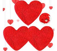 Tinideya 2 Pcs Valentine's Day Heart Red Bathroom Rugs Heart Shaped Rug Chenille Floor Love Non Slip Bath Mat Shag Indoor Outdoor Doormats Entrance Welcome Carpet, 31.5 x 16 Inch, 16 x 16 Inch, Red