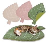 Tinideya 3 Pcs Leaf Shaped Pet Mat, Corduroy Cotton Cat Bed Pad, 24×22 Inch Soft Mats for Cats Small Medium Dogs, Warming Cat Pads, Pet Mats for Indoor Bed Couch Sofa Floors (Beige, Pink, Green)