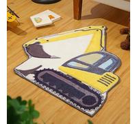 Tinideya 30 Inch Kids Excavator Bedroom Rug, Hand Tufted Boys Nonslip Bathroom Mat, Decorative Construction Trucks Play Area Rug, Cute Soft Fluffy Mat for Bathroom, Bedroom, Nursery Decor