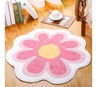 Tinideya Aesthetic Cute Flower Round Area Rug Non Slip Circle Soft Fluffy Flower Rug Indoor Floor Mat Carpet for Girls Bedroom Bathroom Living Room Sofa Nursery Decor(Pink, 2 ft)