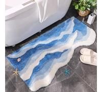 Tinideya Blue Ocean Rug 47 x 24 Inch Tufted Wave Cute Bath Mat with Nonslip Backing Funky 3D Ocean Bathroom Rug for Coastal Beach Nautical Themed Home Living Room Bedroom Kitchen Decor