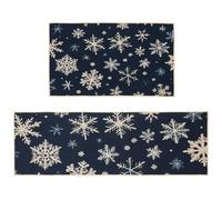 Tinideya Christmas Kitchen Mats Set of 2, Christmas Kitchen Rugs 47 x 16+ 28 x 16 Snowflake Sink Mats Decor Winter Holiday Non Slip Rugs for Indoor Floor Bathroom Doormat Living Room Doorway (Blue)