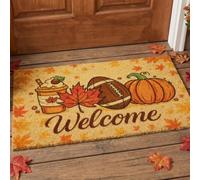 Tinideya Fall Welcome Mat for Front Door, Football Pumpkin Maple Leaf Autumn Coir Doormat 17x29 Inch with Non-Slip Backing, Outdoor Indoor Entrance Rug Seasonal Home Decor Gift