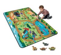 Tinideya Kids Dinosaur Playmat Rugs, 4x6 ft Kids Car Road Carpet with Dinosaur Toy Car, Rubber Backing, Non-Slip, Children Play Mat for Boys Girls Bedroom Playroom Classroom Kindergarten Daycare