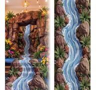 Tinideya Rainforest River Floor Runner Vbs Decoration 2.6 x 9.8 ft 3D Waterfall Landscaping Rug with Hook and Loop Fasteners for Jungle Theme Party Stage Decor Bible School Church Event