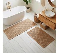 Tinideya Set of 2 Upgraded Diamond Pattern Waffle Bathroom Rugs, Boho Bath Rugs Rubber Backing Non Slip, Absorbent Machine Washable Bath Mats for Bathroom Floor Tub Shower 18" x 30", 17" x 24"