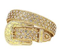 TINIDI Luxury Strap Men Women Rhinestone Belt Western Leather Belts Diamond Sparkle Strap Cowboy Bling Studded Belt, White Gold, 34-36W