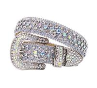 TINIDI Luxury Strap Men Women Rhinestones Belt Western Bling Bling Crystal Diamond Studded Belts, 01 Silver, 34-36W