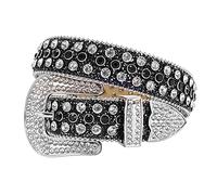 TINIDI Luxury Strap Men Women Rhinestones Belt Western Bling Bling Crystal Diamond Studded Belts, Blackwhite, 32-34W