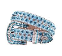 TINIDI Luxury Strap Men Women Rhinestones Belt Western Bling Bling Crystal Diamond Studded Belts, Bluewhite, 32-34W