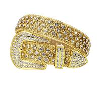 TINIDI Luxury Strap Men Women Rhinestones Belt Western Bling Bling Crystal Diamond Studded Belts, Gold, 38-40W