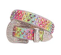 TINIDI Luxury Strap Men Women Rhinestones Belt Western Bling Bling Crystal Diamond Studded Belts, Rainbow, 28-30W