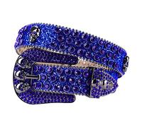 TINIDI Western Men Women Rhinestone Belts Bling Crystal Skulls Studded Leather Belt For Pants Jeans, 01 Blue, Fit Waist 28-30 inch