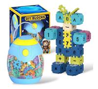 tinifie DIY Building Blocks Explorer Series, 110 Piece STEM Puzzle with Interlocking Cubes, Numbers & Symbols, Space Helmet Storage Container, Educational Toy for Creativity & Cognition, Ages 3+