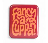 TINIT Tea Bag Travel Tin 'Fancy a Cuppa?' - Portable Metal Tea Bag Storage Box Teabags, Pocket-Sized Container Commuting Gifts Lovers Coffee (Orange on Red)