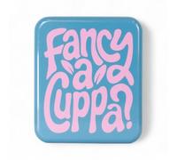 TINIT Tea Bag Travel Tin 'Fancy a Cuppa?' - Portable Metal Tea Bag Storage Box Teabags, Pocket-Sized Container Commuting Gifts Lovers Coffee (Pink on Blue)