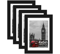 Tinkeps 4 Pack 6x4 Black Picture Frame, Engineered Wood and Plexiglass, 6x4 Frame with Mount for 3.5x5 inch Prints, Photos, and Posters, Tabletop and Wall Mountable