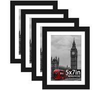 Tinkeps 4 Pack 7x5 Black Picture Frame, Engineered Wood and Plexiglass, 7x5 Frames with Mount for 4x6 inch Prints, Photos, and Posters, Tabletop and Wall Mountable