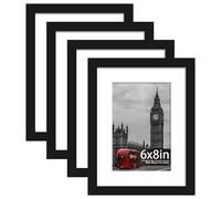 Tinkeps 4 Pack 8x6 Black Picture Frame, Engineered Wood and Plexiglass, 8x6 Photo Frames for 4x6 inch Prints, Photos, and Posters, Tabletop and Wall Mountable