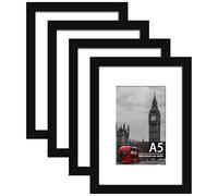 Tinkeps 4 Pack A5 Black Picture Frame, Engineered Wood and Plexiglass, A5 Frame with Mount for 4x6 inch Prints, Photos, and Posters, Tabletop and Wall Mountable