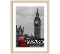 Tinkeps 50x70cm Oak Wood Frame, Engineered Wood and Plexiglass, Picture Frames 50cm x 70cm with Mount for A2 Prints, Photos, and Posters, Wall Mountable