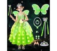 Tinkerbell Costume Kids, Light Up Princess Dress Up for Girls,Tinkerbell Fancy Dress with Butterfly Wings, Glowing Tinkerbell Princess Dress Fairy Costume for Party Carnival Halloween Cosplay (130cm)