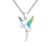 Tinkerbell Fairy Pendant Necklace Green Wings Sterling Silver 925 Gift box
