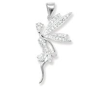Tinkerbell Fairy Sterling Silver Pendant Necklace with Sparkly Cubic Zirconia (CZ) Diamonds for Women Girls Teenagers - Chain Included - Silver Necklaces for Women Tinkerbell Gifts - PINK / WHITE