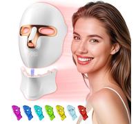 tinkoola Red Light Therapy Mask for Face & Neck, LED Face Light Therapy,USB C Rechargeable,Infrared Mask for Home Working Travel Yoga (White Gold)