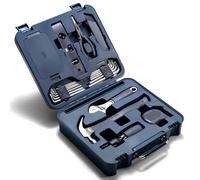 TINKR Full Kit - Modern Tool Box Workstation with Phone Holder - 12 oz Hammer, Ratchet Screwdriver, 14pc Allen Key Set, 8" Adjustable Wrench, Knife, 18FT Tape Measure, Level & Pliers (Blue)