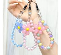 TINKRSTUFF Cute Detachable Phone Charms Aesthetic Y2K Cellphone Wrist Strap Pink Bedazzling Flower Accessories Colorful Beaded Anti-Theft Chain String for Bag Keychain Airpods Camera Pendants Decor