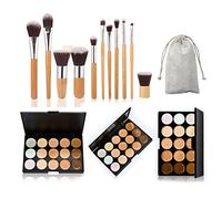 Tinksky 15 Colors Cosmetics Cream Contour-Contouring Foundation Concealer Palette Highlighting Makeup Kit with 11pcs Bamboo Brushes