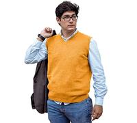 TINKUY Peru - Peruvian Alpaca Wool - Vest for Men Basic V Neck Sweater Pullover - Mustard - Yellow - XXL