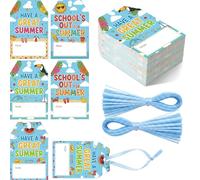 Tinlade 100 Pcs School's Out for Summer Gifts Tags with String End of School Year Gift Tags 3.35 x 2.17 Inch Have A Great Summer Paper Hangtags for Gift Wrapping Party Decoration Teachers Friends