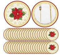 Tinlade 100 Pcs Winter Christmas Poinsettia Red Placemats 14 Inch Xmas Round Table Mats Holiday Round Paper Placemats Disposable Floral Paper Place Mats for Table Dinning Banquet Party Decorations