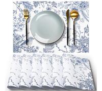 Tinlade 100 Sheets Blue Disposable Placemats Floral Paper Placemats 11 X 16 in Disposable Flower Bird Chinoiserie Place Mats Wildflower Place Mats Paper for Party Kitchen Wedding Dining Table Decor