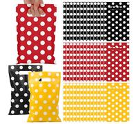 Tinlade 120pcs Cartoon Mouse Gift Bags Bulk Plastic Treat Bag with Handle Red Yellow Black 9.84 x 6.3 Inch Polka Dots Goodie Wrap Bag for Birthday Party Decorations Exchange Gift