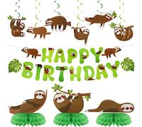 Tinlade 17 Pcs Dog Sloth Party Decorations and Supplies Including 2 Birthday Banners, 3 Honeycomb Centerpieces, 6 Hanging Swirls & Cards for Puppy Theme Birthday Favors(Sloth Style)