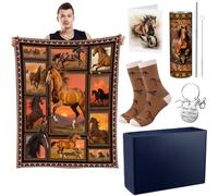 Tinlade 6 Pcs Christmas Horse Gifts Set Include Horse Blanket Insulated Tumbler Socks Greeting Card Keychain Gift Box Funny Horses Lover Gifts for Men Christmas Holiday