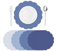 Tinlade 80 Pcs Grey Blue Paper Placemats 13.5 Inch Disposable Place Mats Decorative Round Scalloped Table Placemats for Wedding Banquet Bridal Birthday Party Supplies Dining Tableware Decor