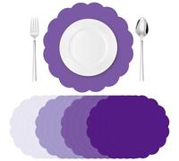 Tinlade 80 Pcs Purple Paper Placemats 13 Inch Disposable Place Mats Decorative Round Scalloped Table Placemats for Wedding Banquet Bridal Birthday Party Supplies Dining Tableware Decor