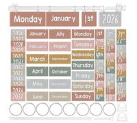 Tinlade Back to School Boho Magnetic Flip Calendar Bulletin Board Set Classroom Learning Calendar with Adjustable Holder, Months Weeks Dates & Years 2026-2033 for Kindergarten Home Decor